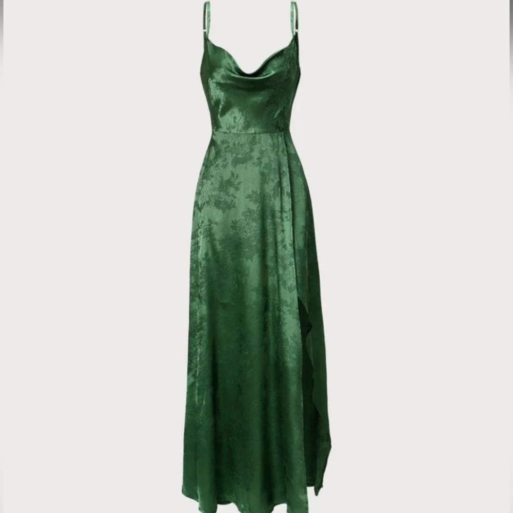 NWT Rihoas Green Cowl Neck JacquardSatin Maxi Dress, Small - Picture 10 of 14